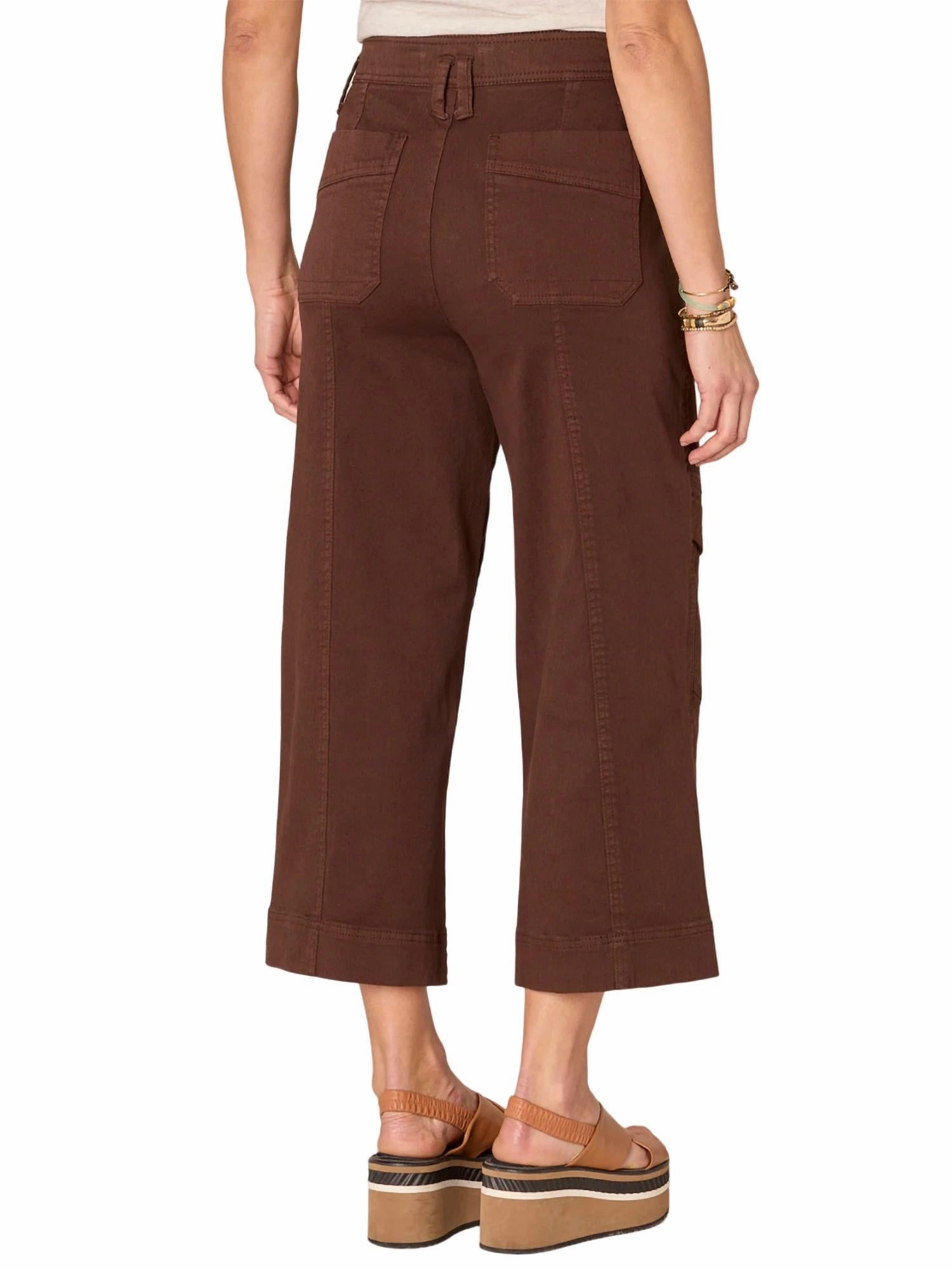 "ab"solution Skyrise Double Button Wide Leg Crop Utility Pants In Chocolate Truffle