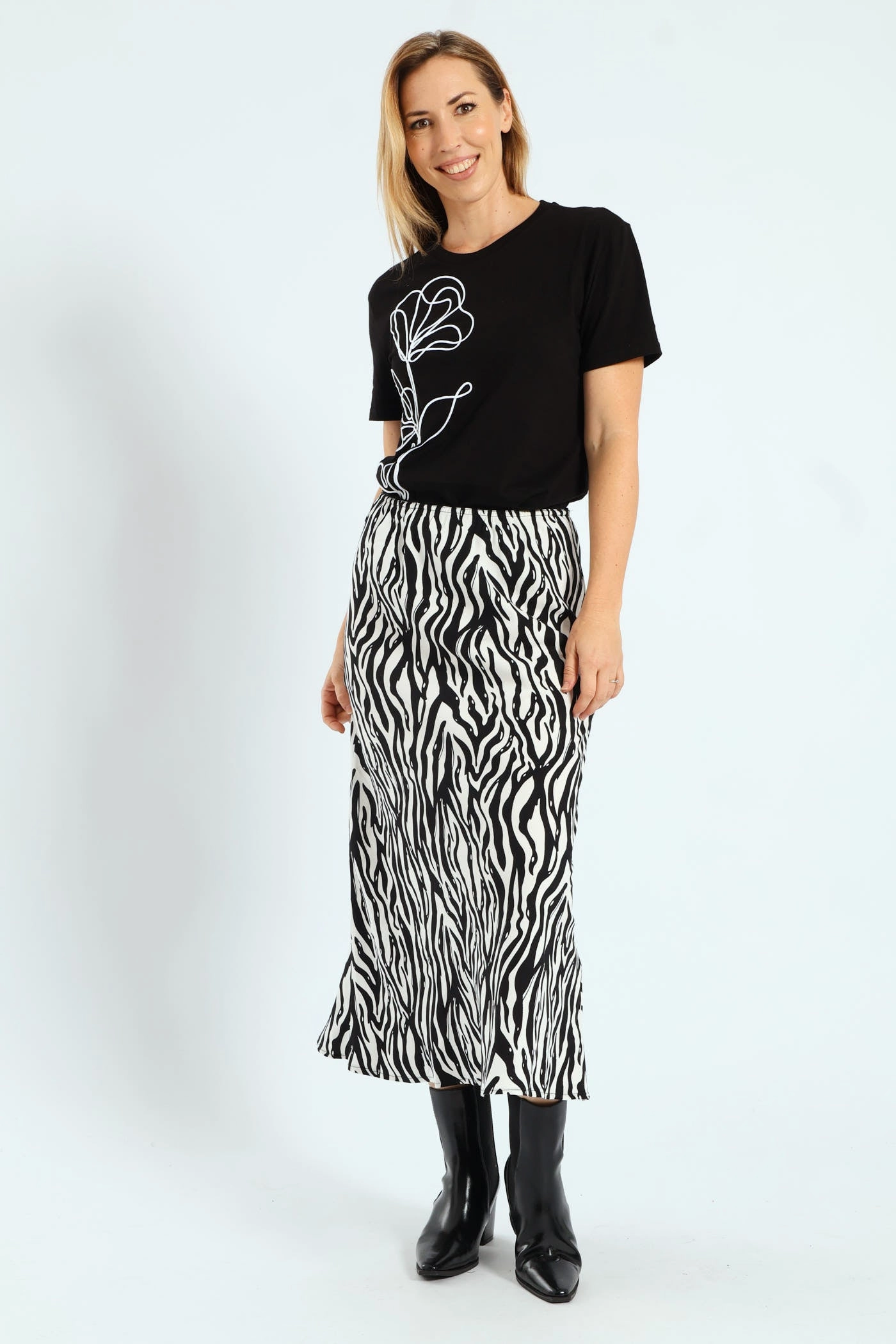A-Line Zebra Midaxi Skirt - Cream/Black