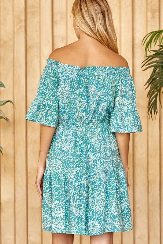 Aqua Off Shoulder Mini Dress - Final Sale