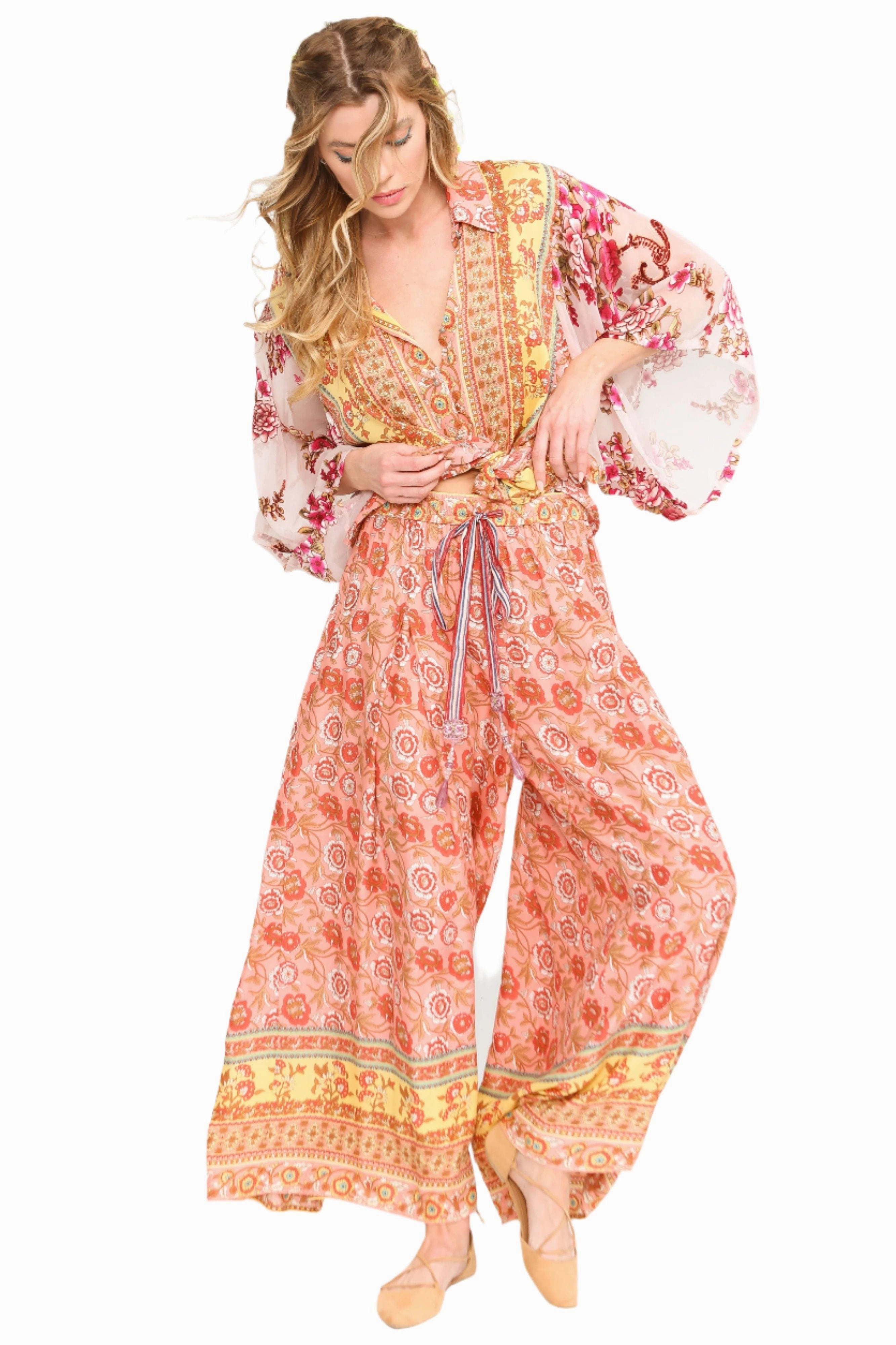 Aratta Silent Journey Roses Palazzo Pants