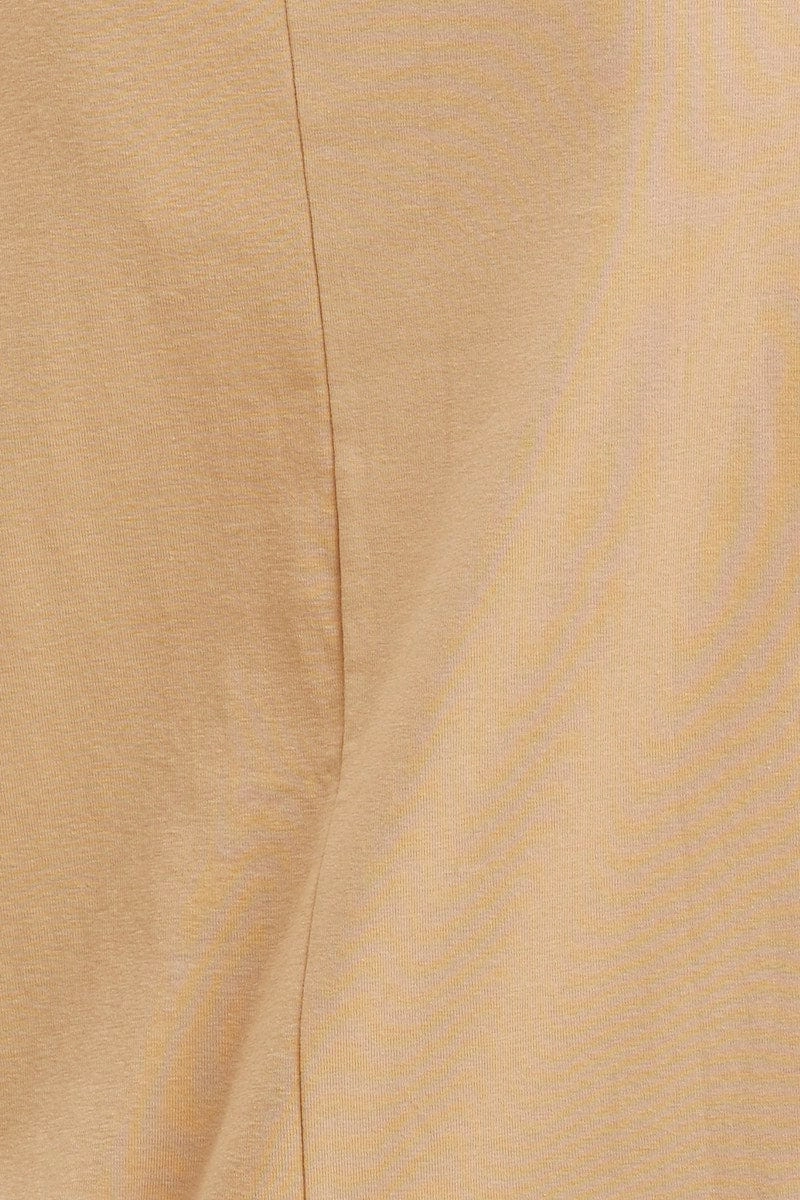 Beige Pocket Tee Scoop Neck Cotton Stretch Short Sleeve
