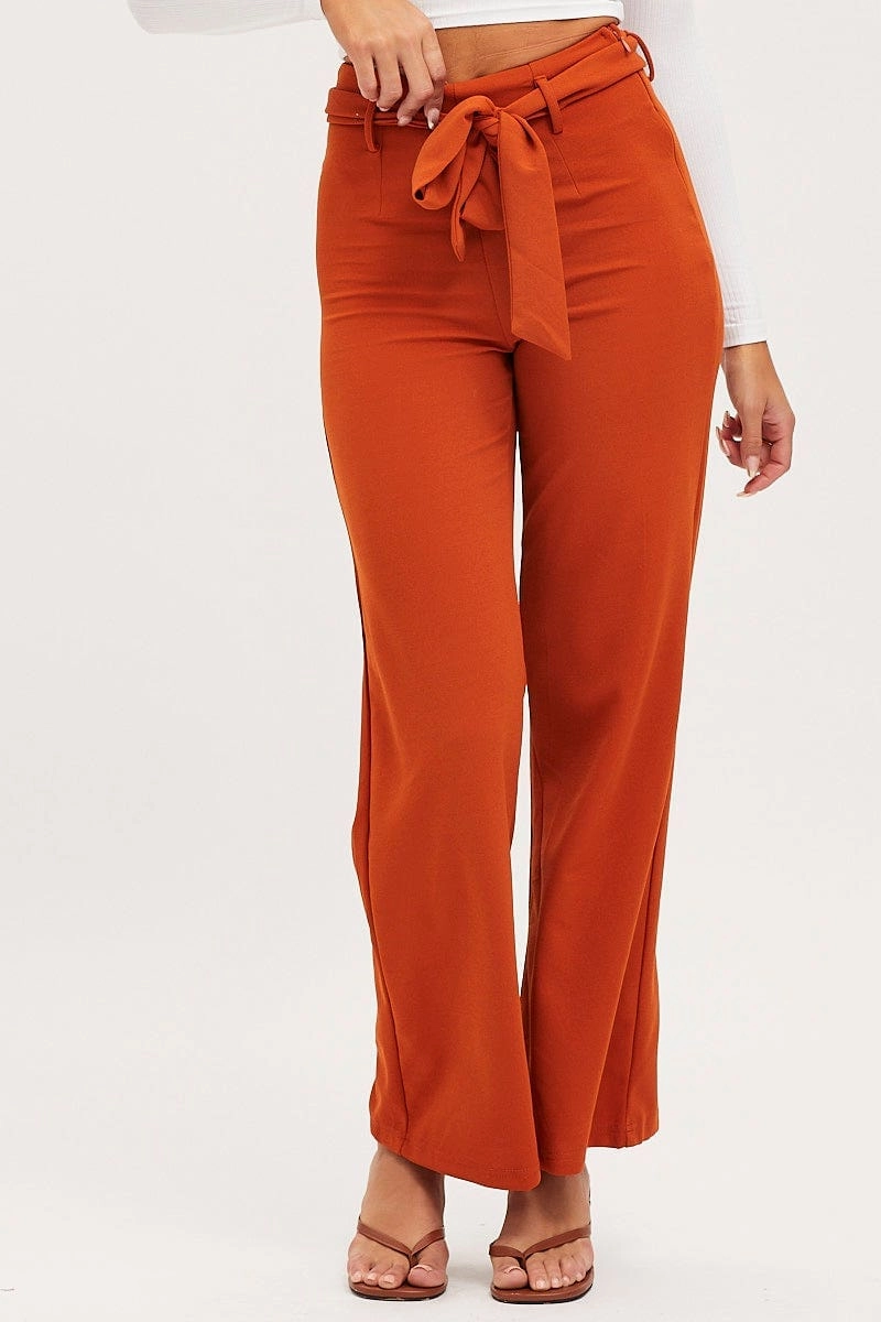 Beige Wide Leg Pants High Rise