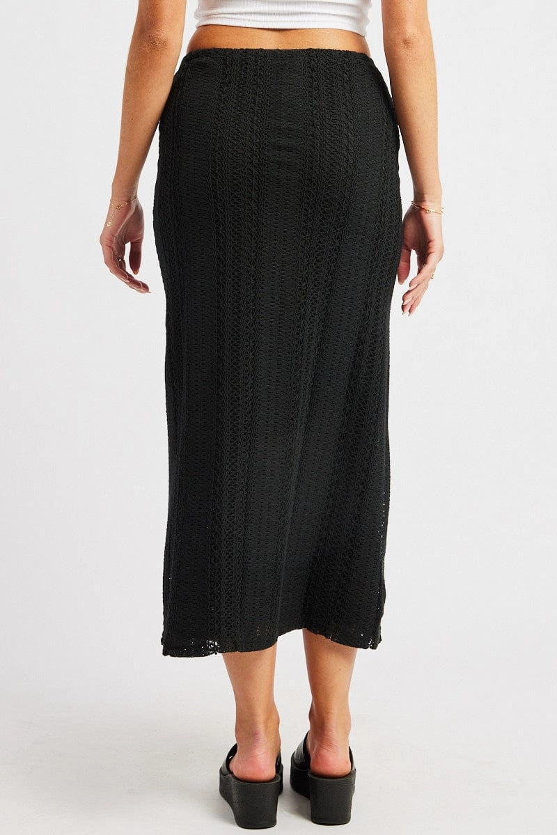 Black Crochet Maxi Skirt High Rise Relaxed Lined