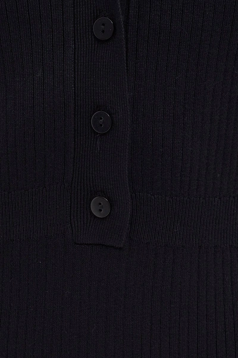 Black Knit Romper Short Sleeve Collared Onesie Unitard