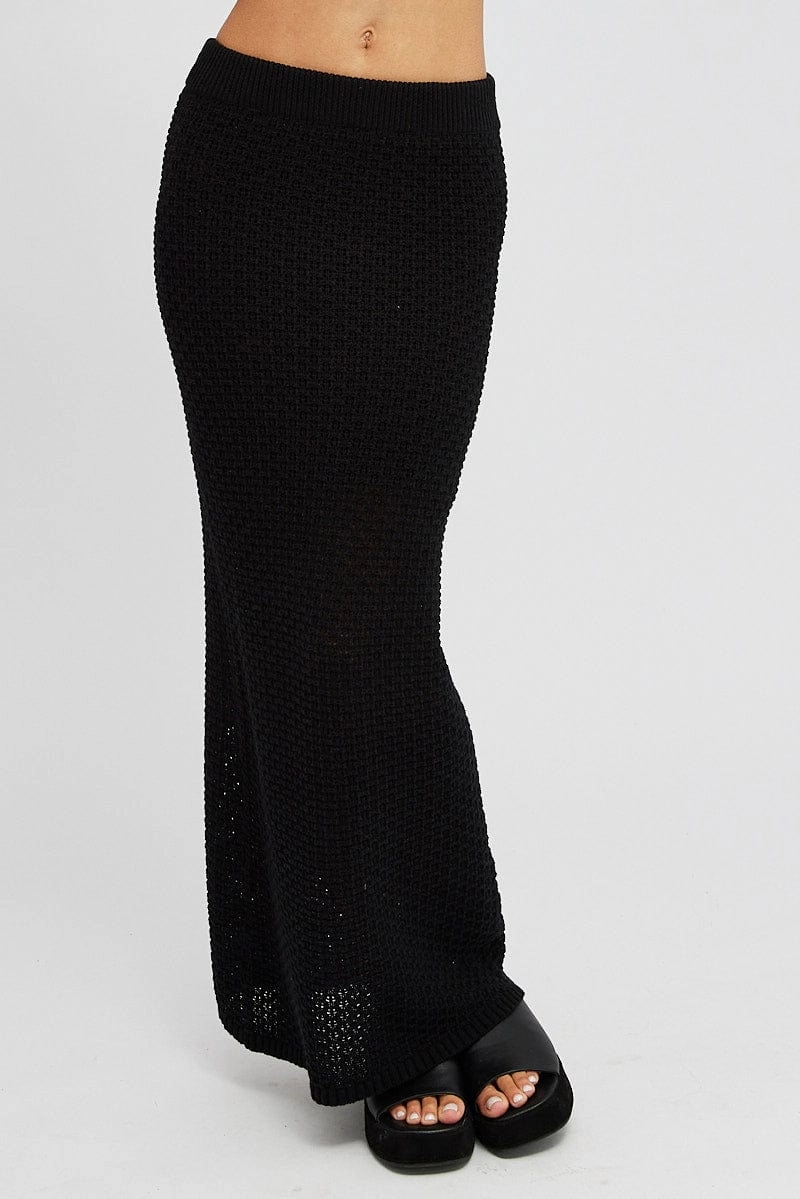 Black Knit Skirt Midi Crochet