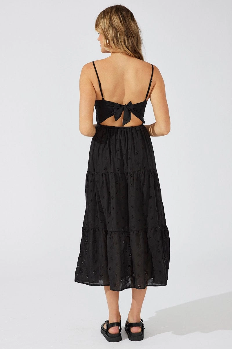 Black Midi Dress Sleeveless Eyelet