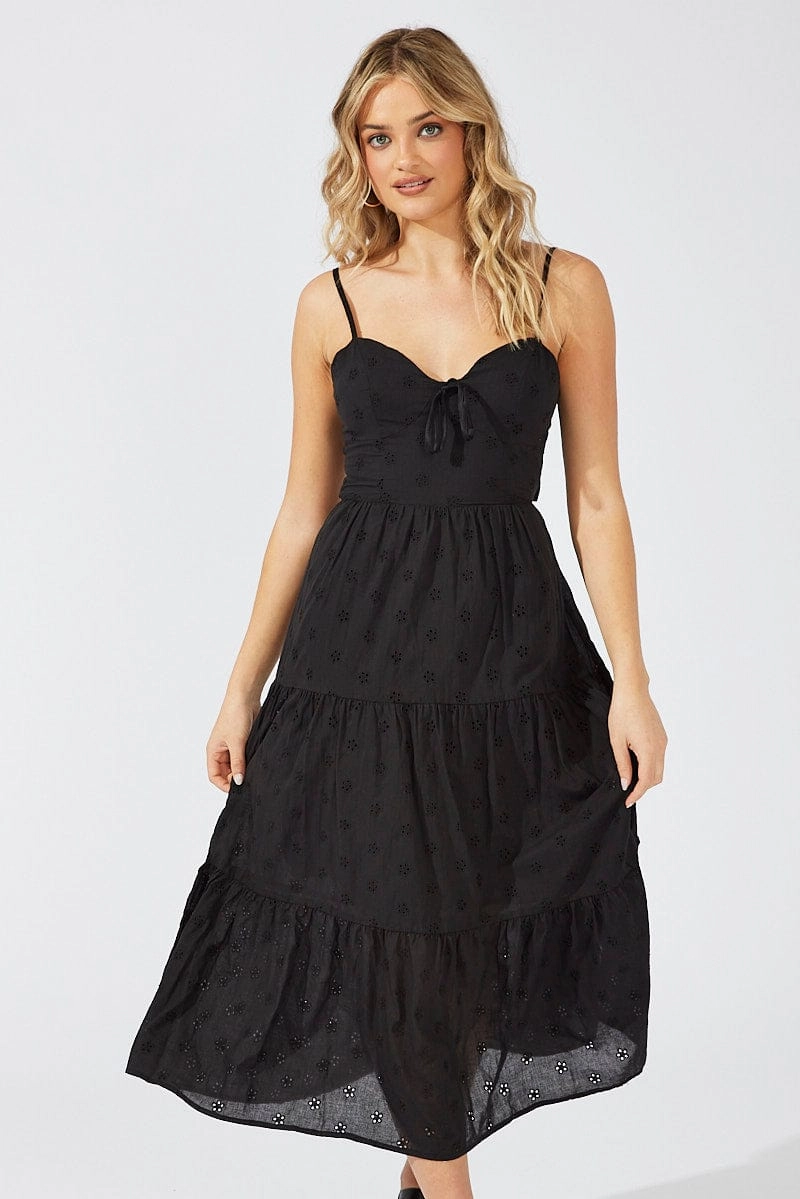 Black Midi Dress Sleeveless Eyelet