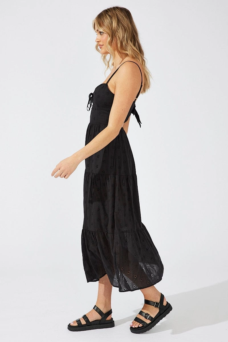 Black Midi Dress Sleeveless Eyelet