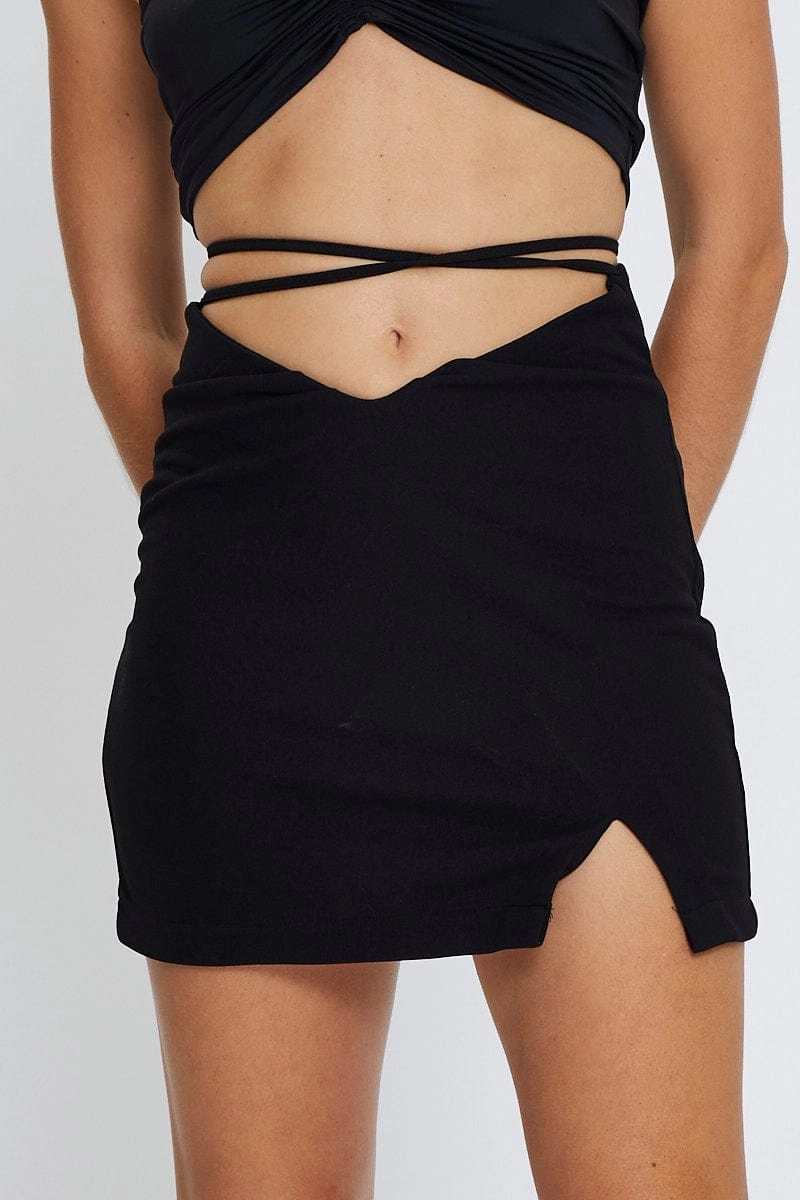 Black Mini Skirt Front Slit