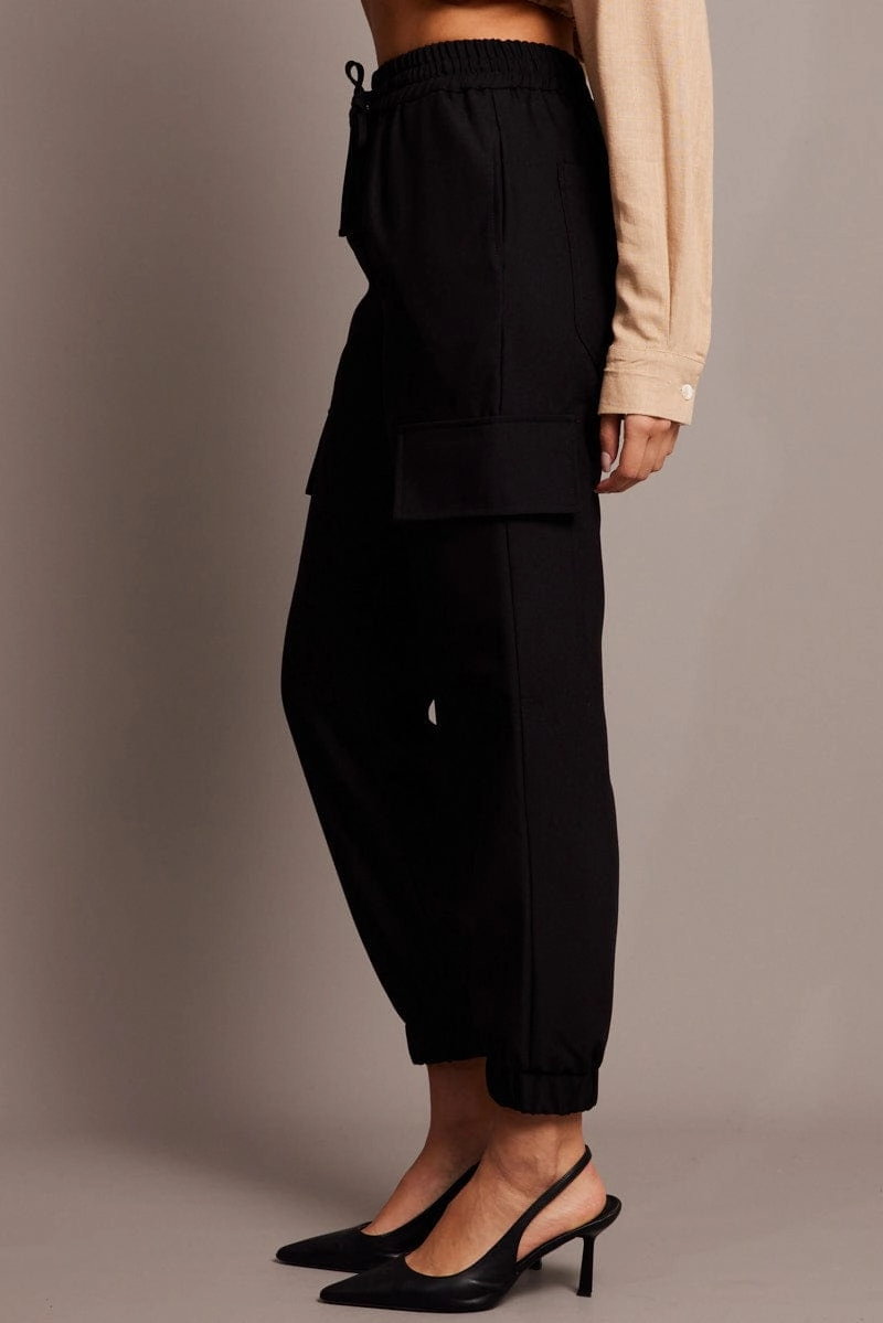 Black Slim Pants Elasticated Hem