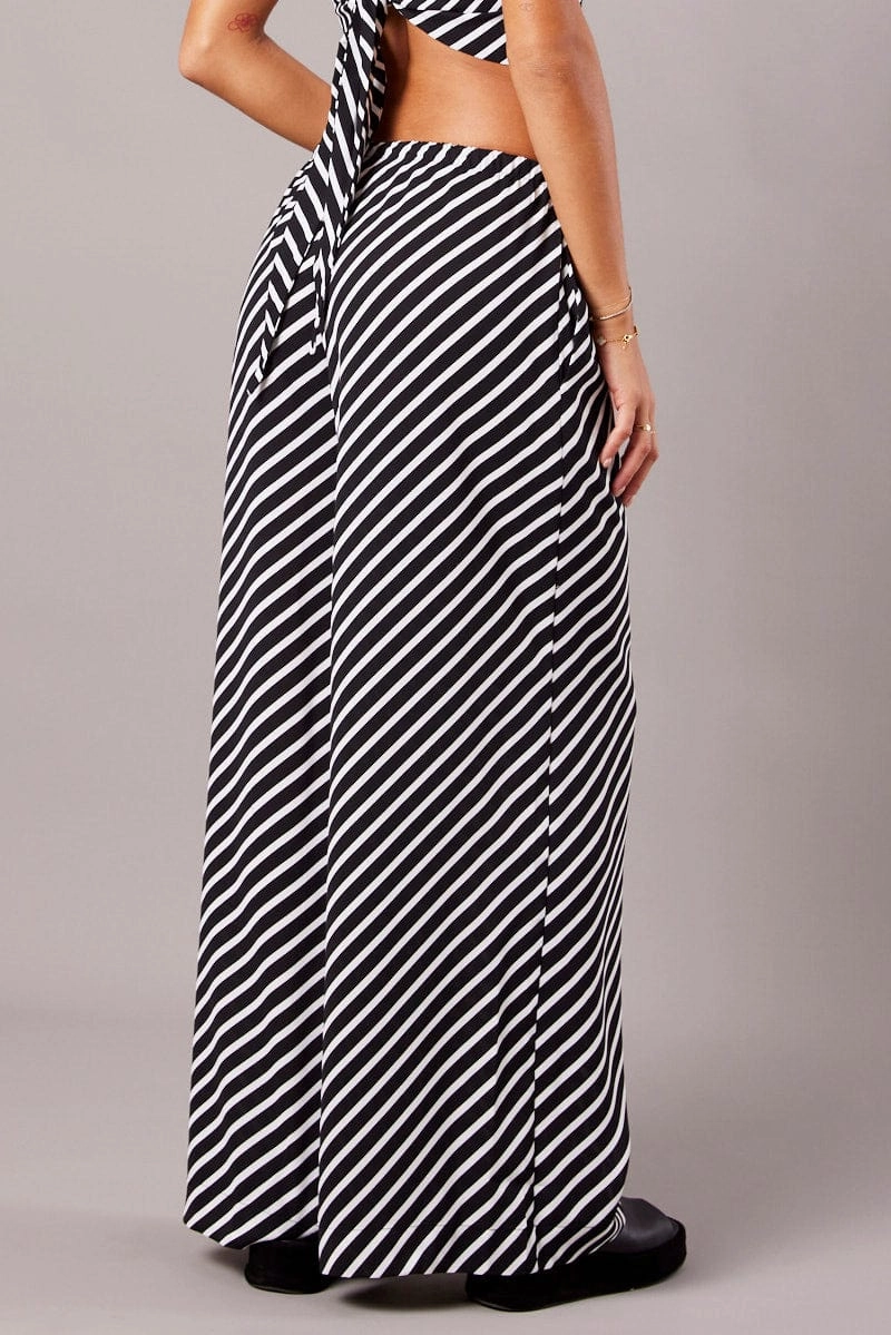Black Stripe Wide Leg Pants High Rise
