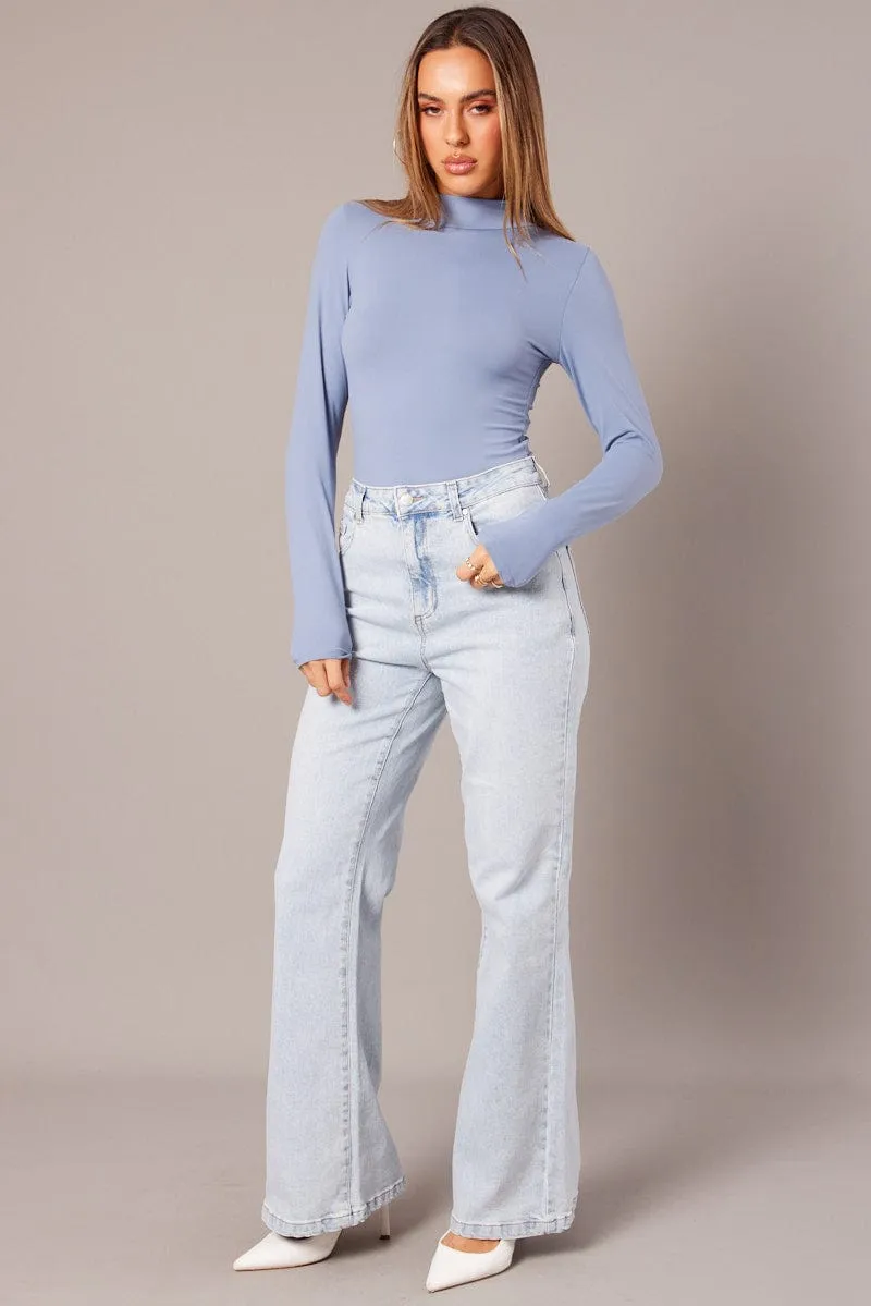 Blue Bodysuit Long Sleeve High Neck Supersoft