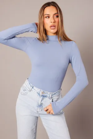 Blue Bodysuit Long Sleeve High Neck Supersoft