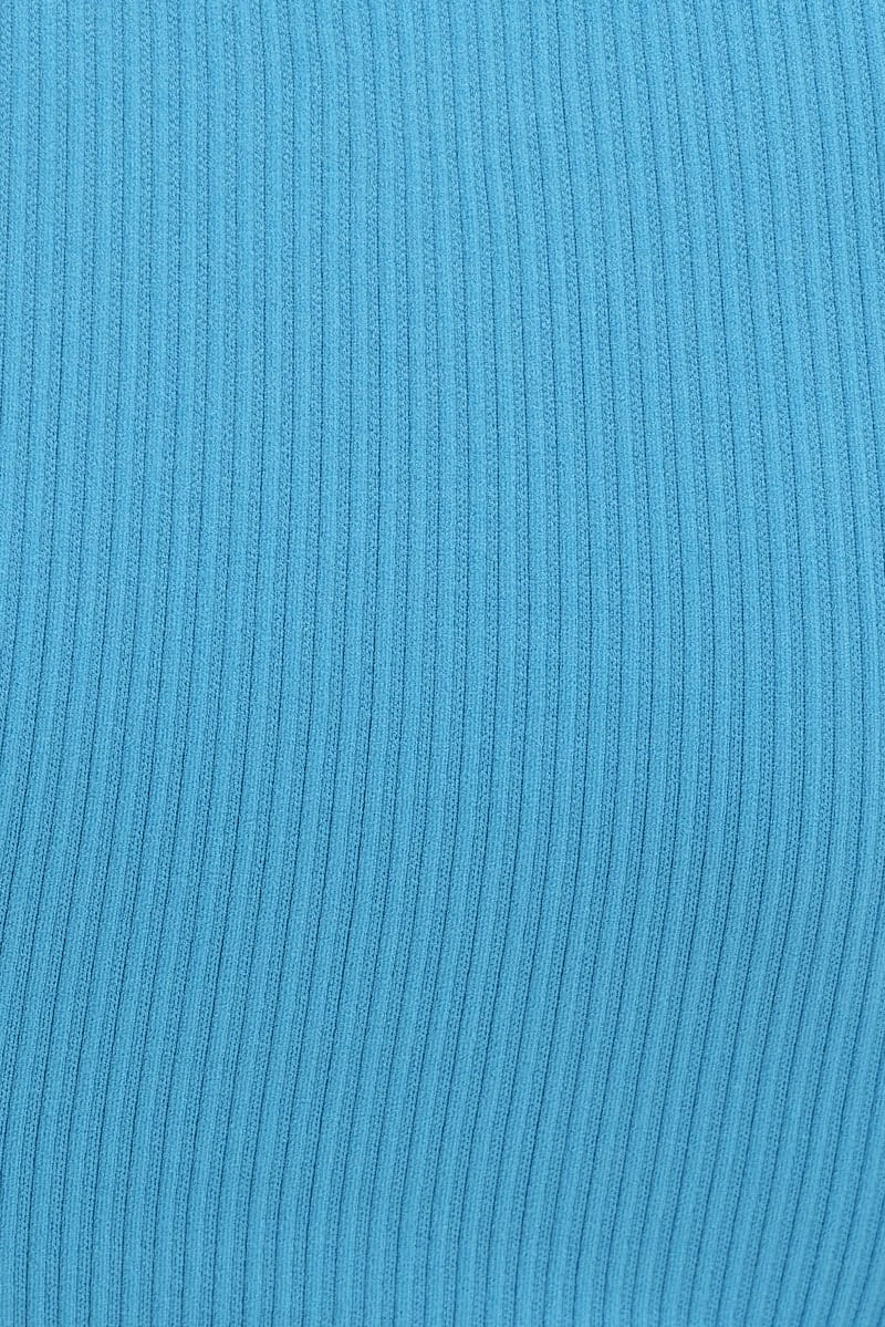 Blue Ruched Tank Top Crew Neck Seamless