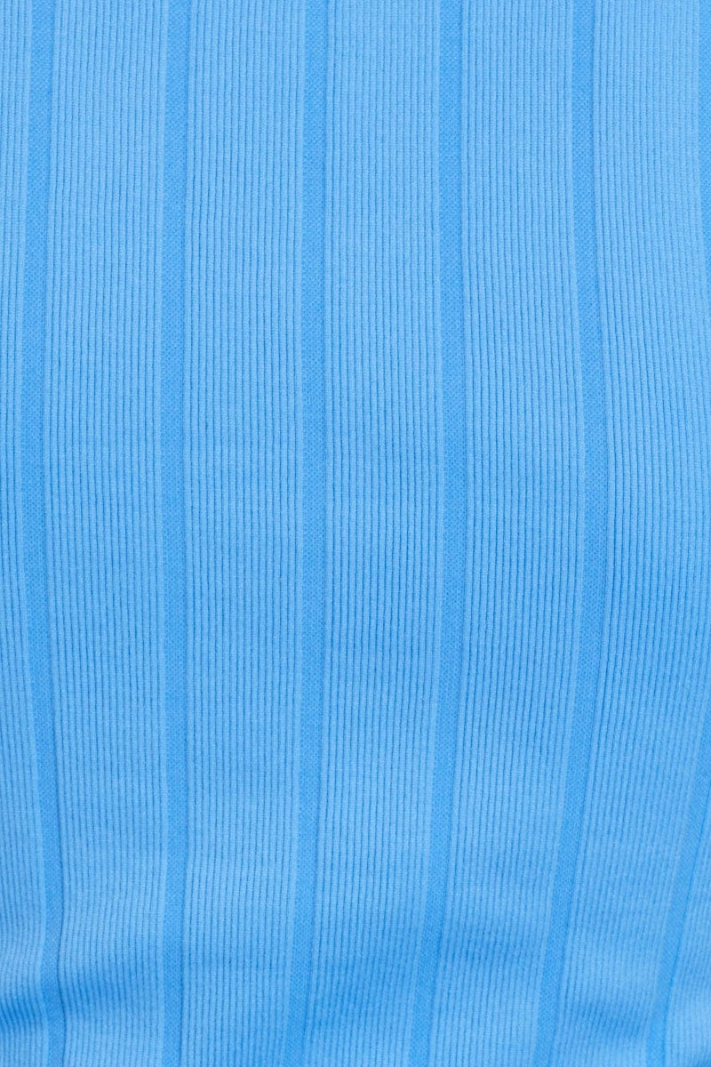 Blue Tank Top Seamless Crop High Neck