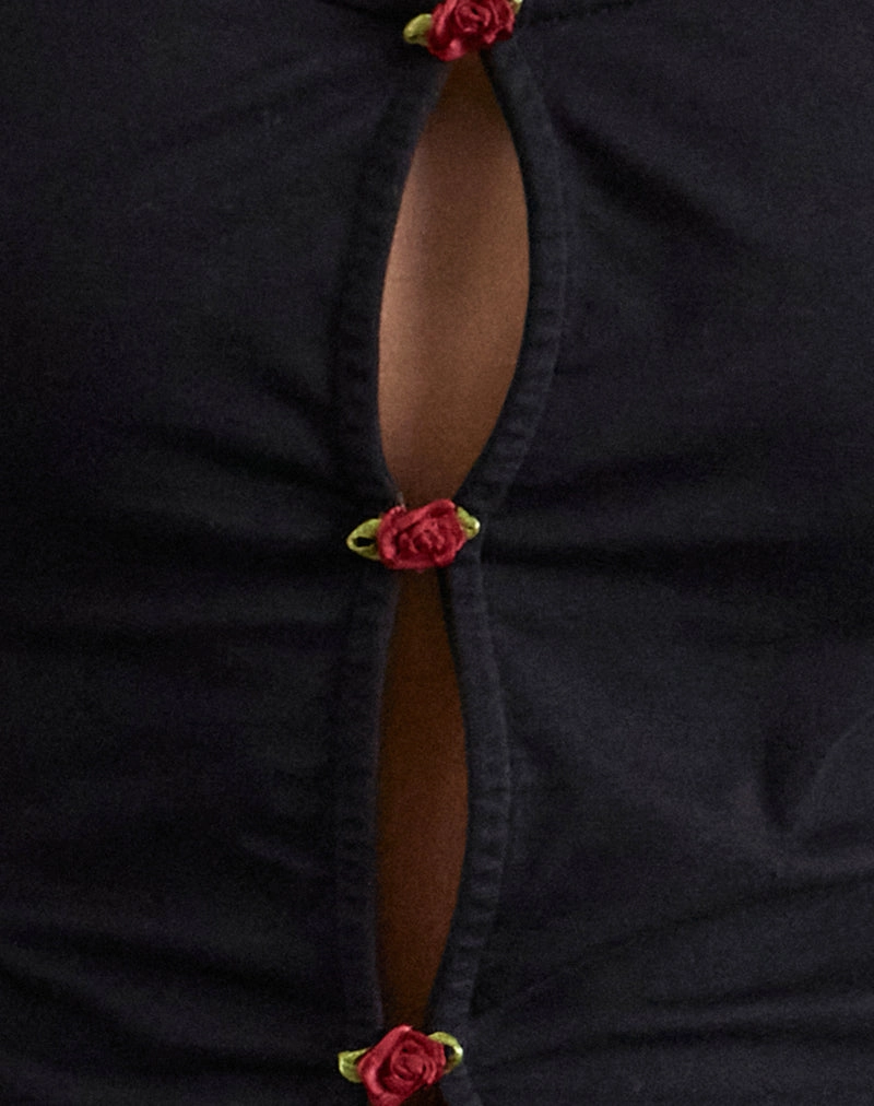 Boska Top in Black with Red Rose