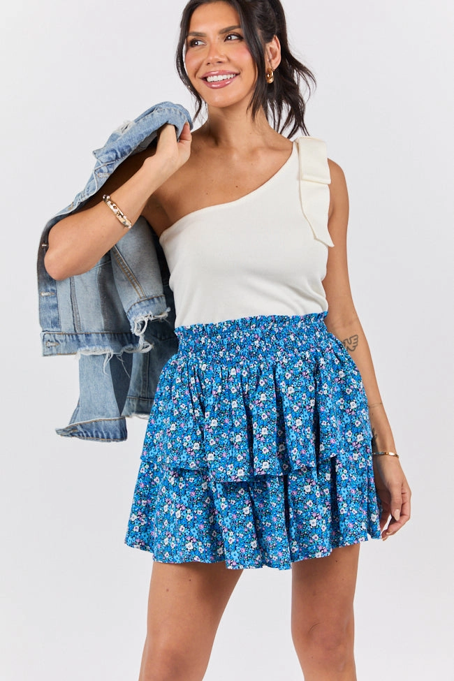 Breezy Navy Floral Tiered Skort
