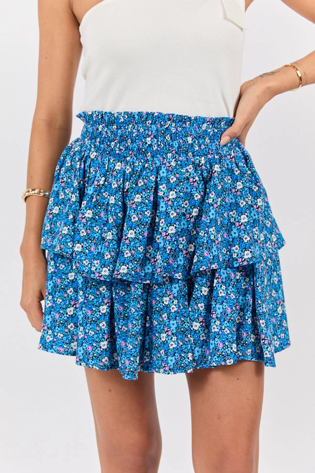 Breezy Navy Floral Tiered Skort