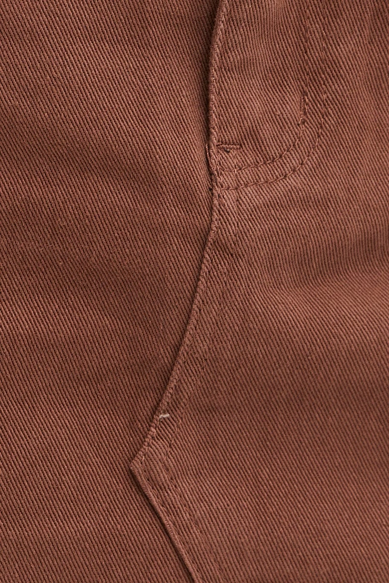 Brown Denim Skirt Mini Asymmetric Hem