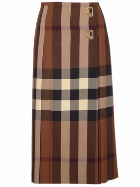 Burberry Checked Pleated Midi Skirt
