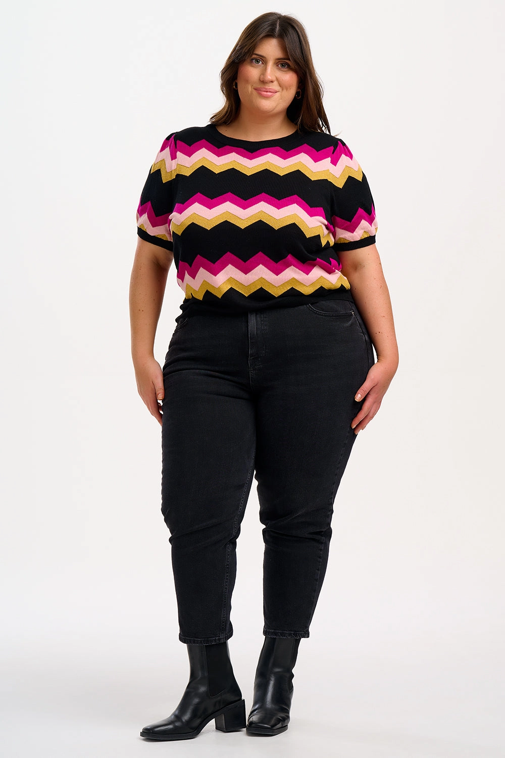 Calypso Knit Top - Black. Sparkle Chevron