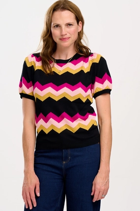 Calypso Knit Top - Black. Sparkle Chevron