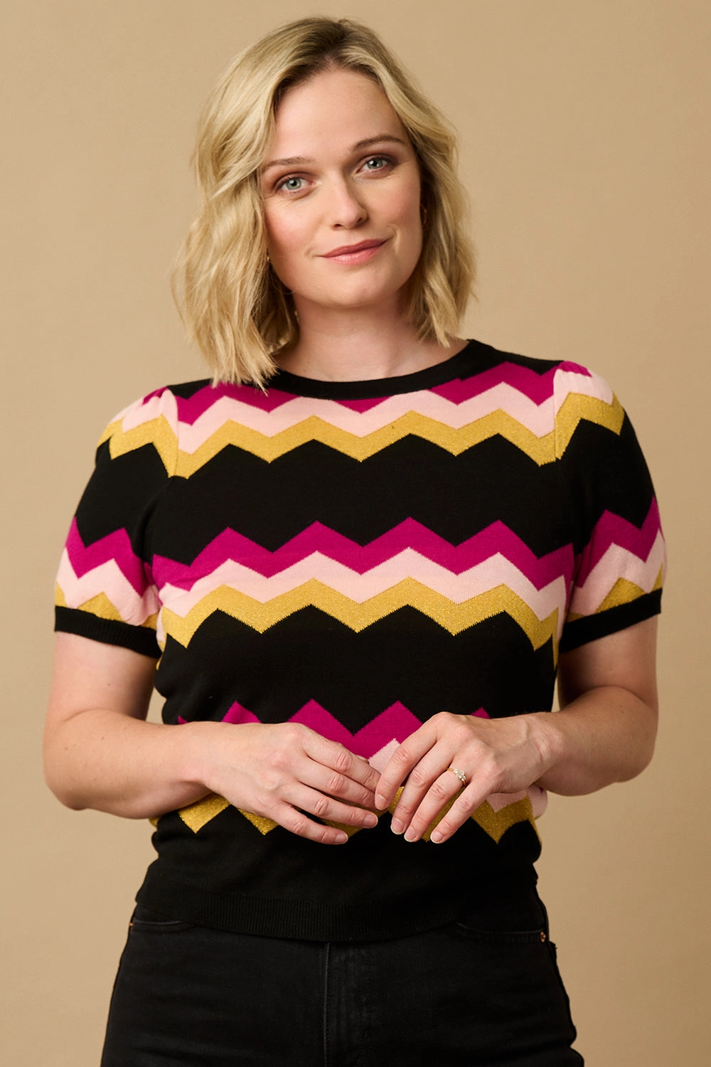 Calypso Knit Top - Black. Sparkle Chevron