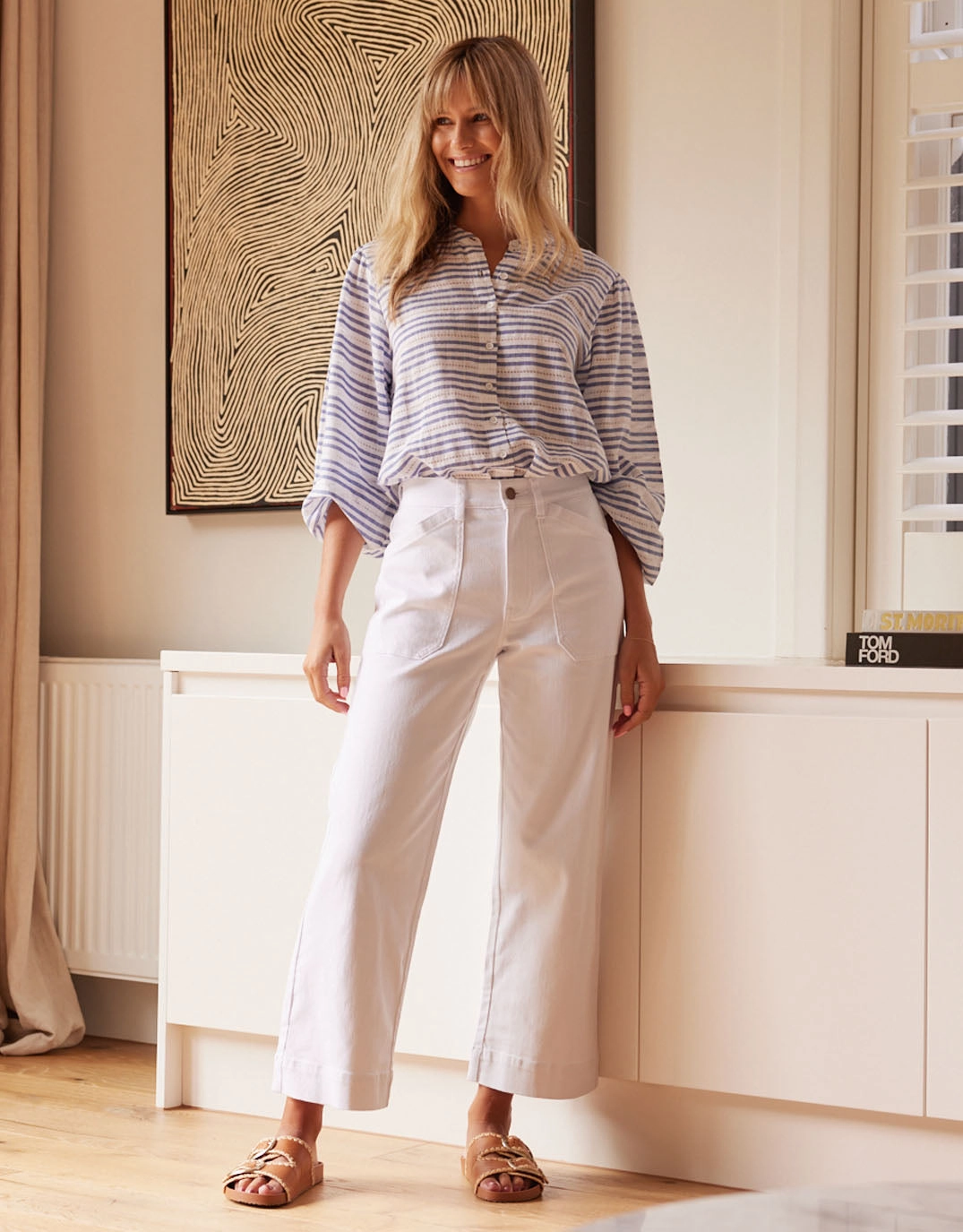 Catalina Cropped Wide Leg Jeans - White