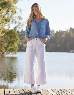 Catalina Cropped Wide Leg Jeans - White