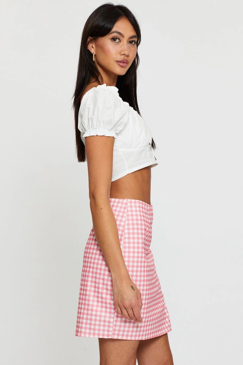 Check Ginghamâ High Waist Front Slit Mini Skirt