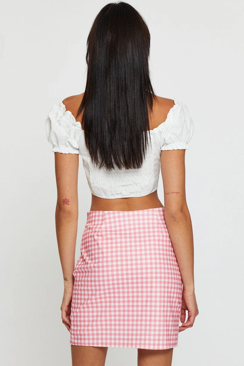 Check Ginghamâ High Waist Front Slit Mini Skirt