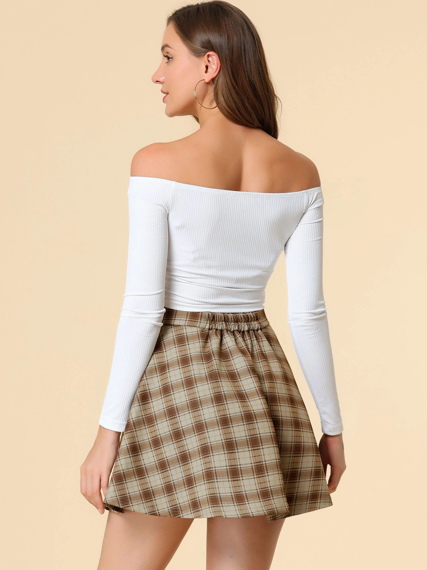Christmas Plaid Skater Casual Flare Zip-Up Mini Skirt
