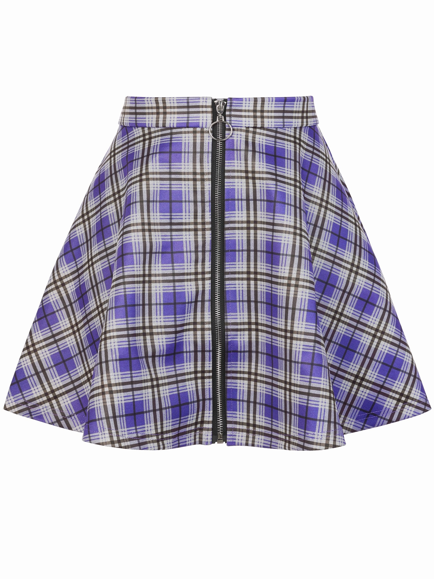 Christmas Plaid Skater Casual Flare Zip-Up Mini Skirt