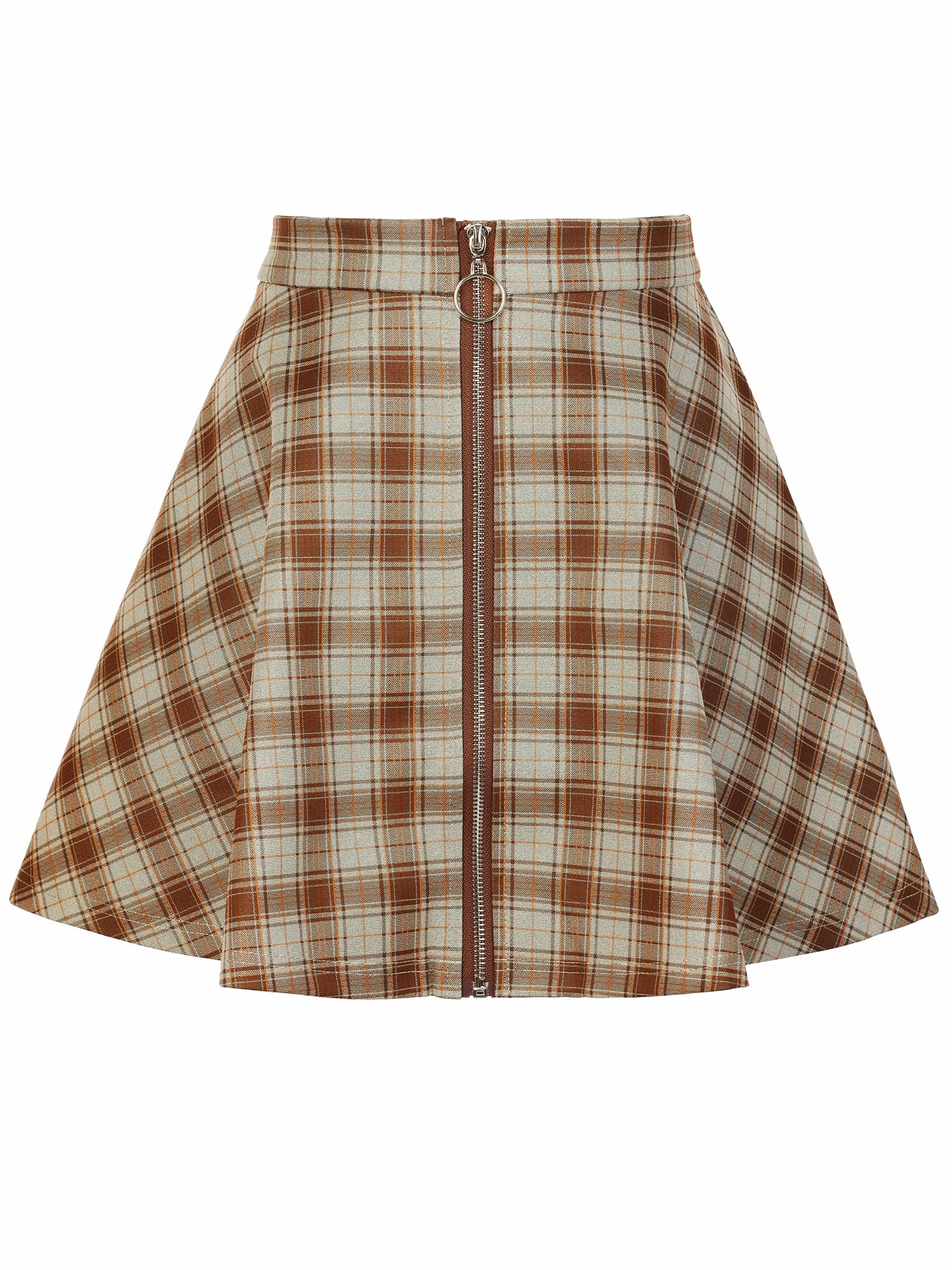 Christmas Plaid Skater Casual Flare Zip-Up Mini Skirt