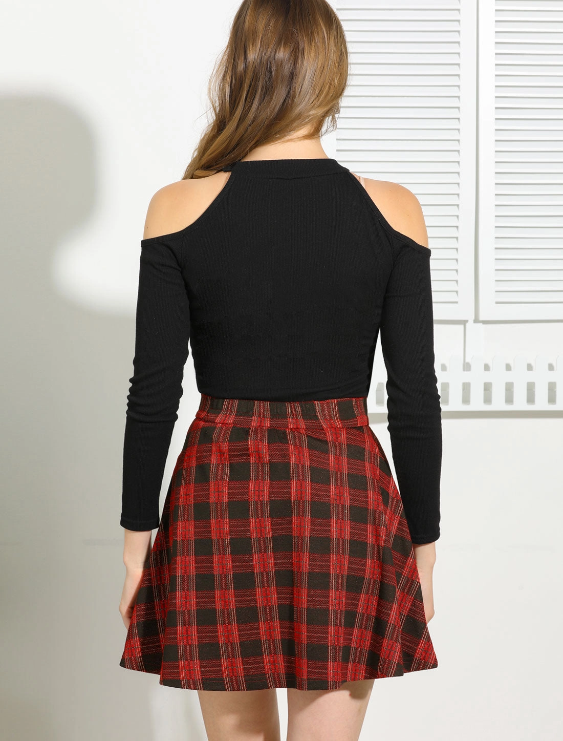 Christmas Plaid Skater Casual Flare Zip-Up Mini Skirt