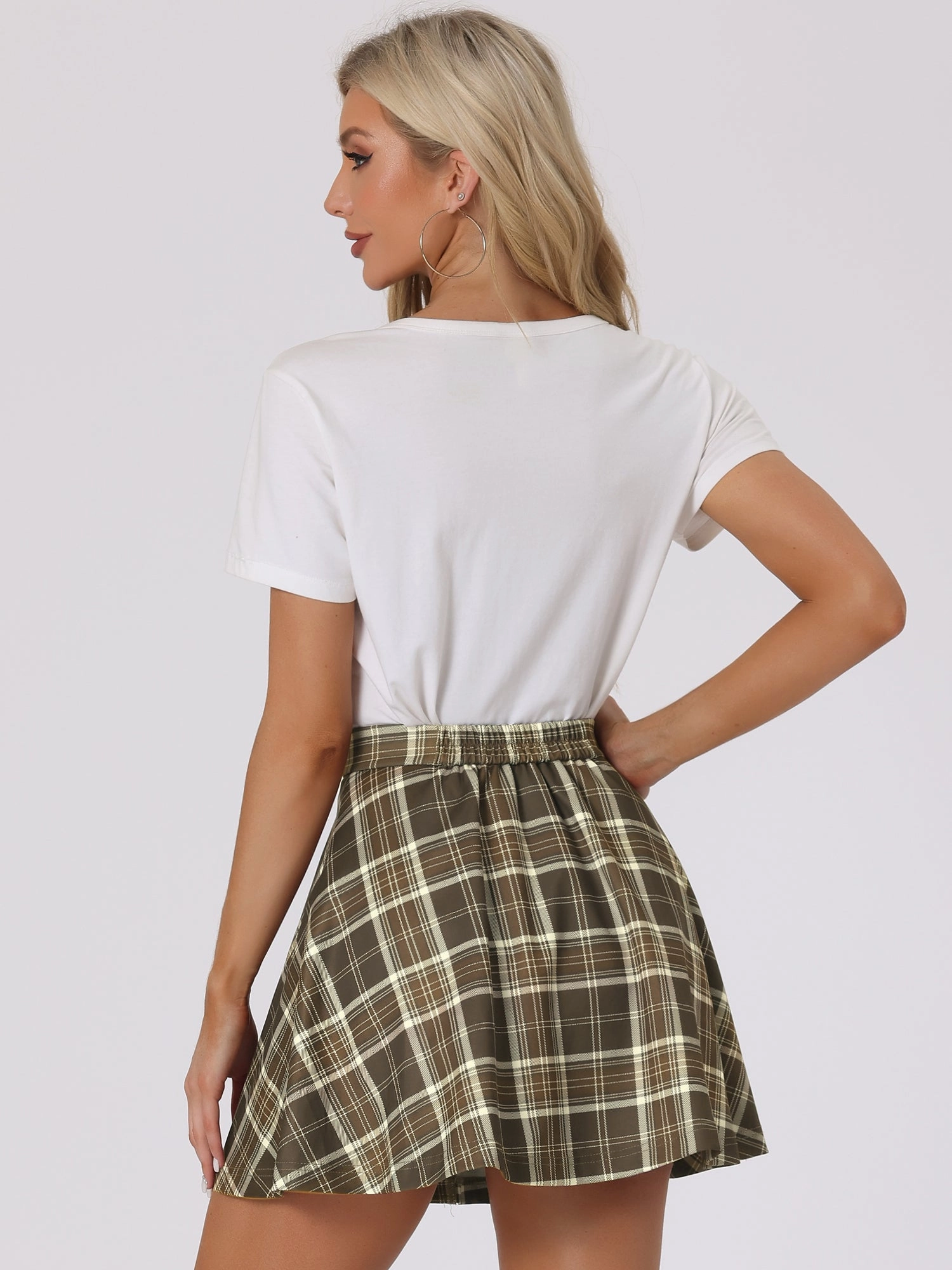 Christmas Plaid Skater Casual Flare Zip-Up Mini Skirt
