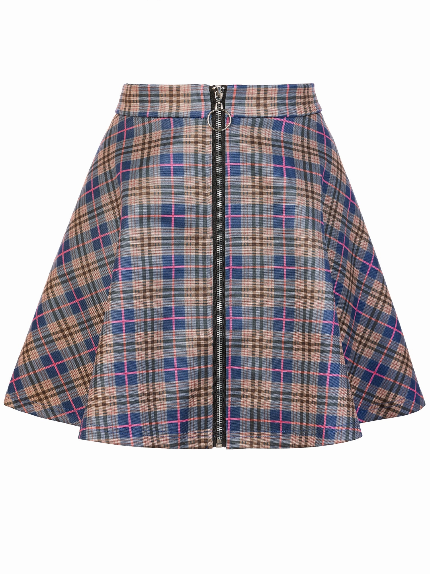 Christmas Plaid Skater Casual Flare Zip-Up Mini Skirt