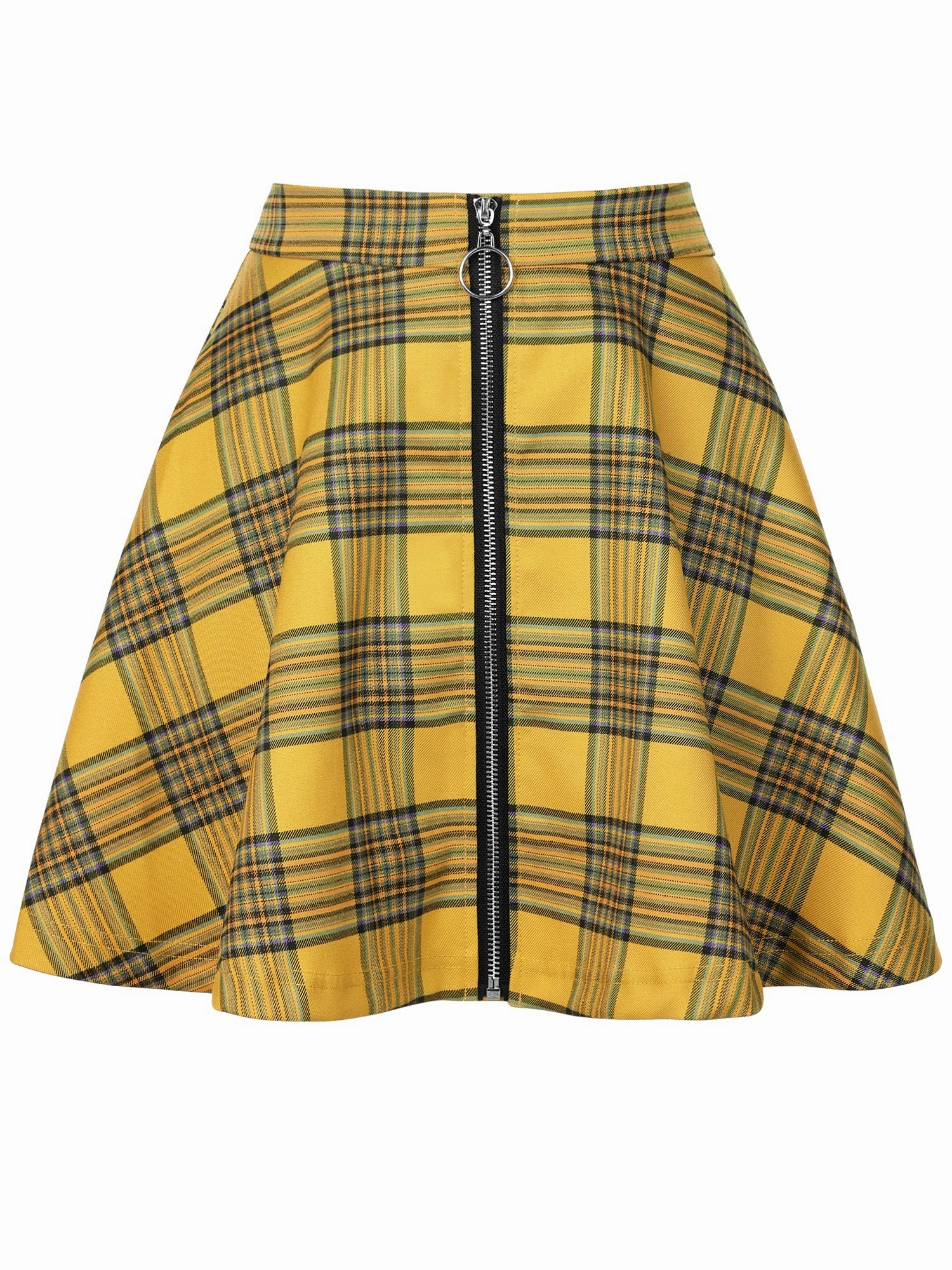 Christmas Plaid Skater Casual Flare Zip-Up Mini Skirt