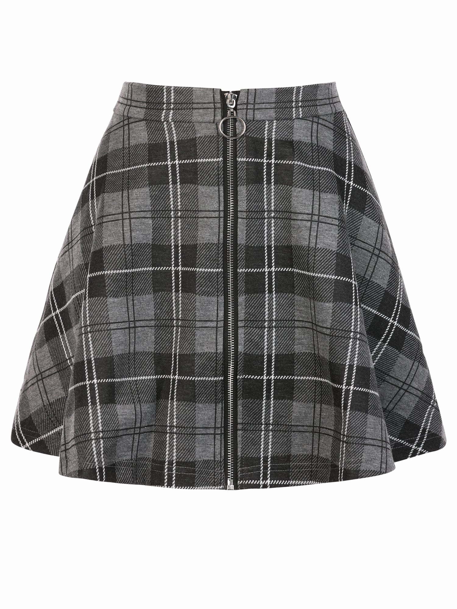 Christmas Plaid Skater Casual Flare Zip-Up Mini Skirt