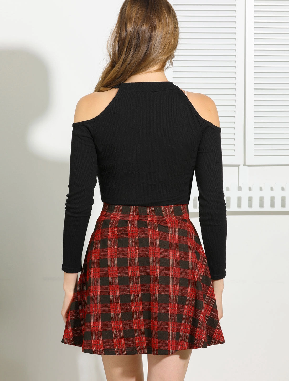 Christmas Plaid Skater Casual Flare Zip-Up Mini Skirt