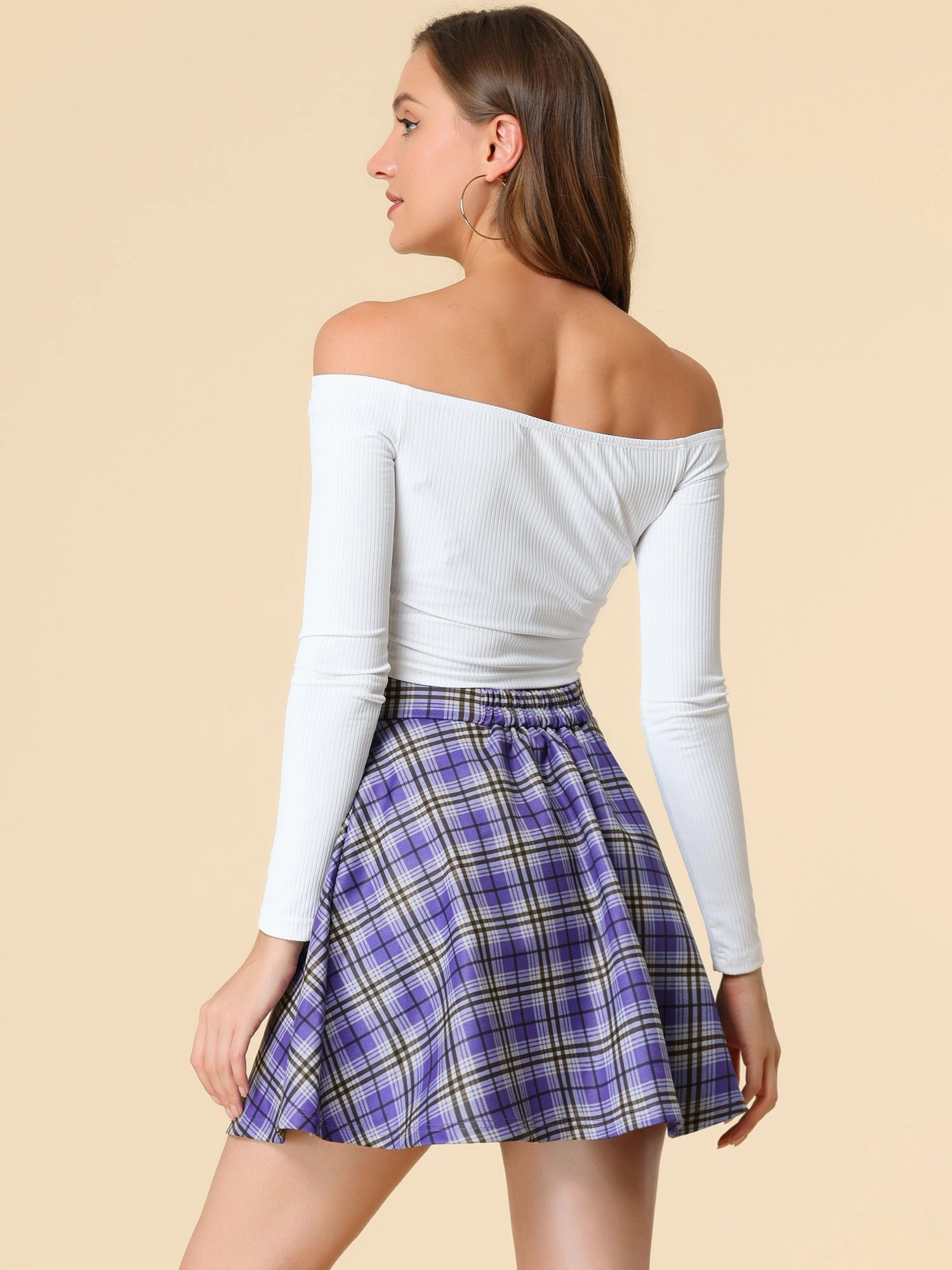 Christmas Plaid Skater Casual Flare Zip-Up Mini Skirt