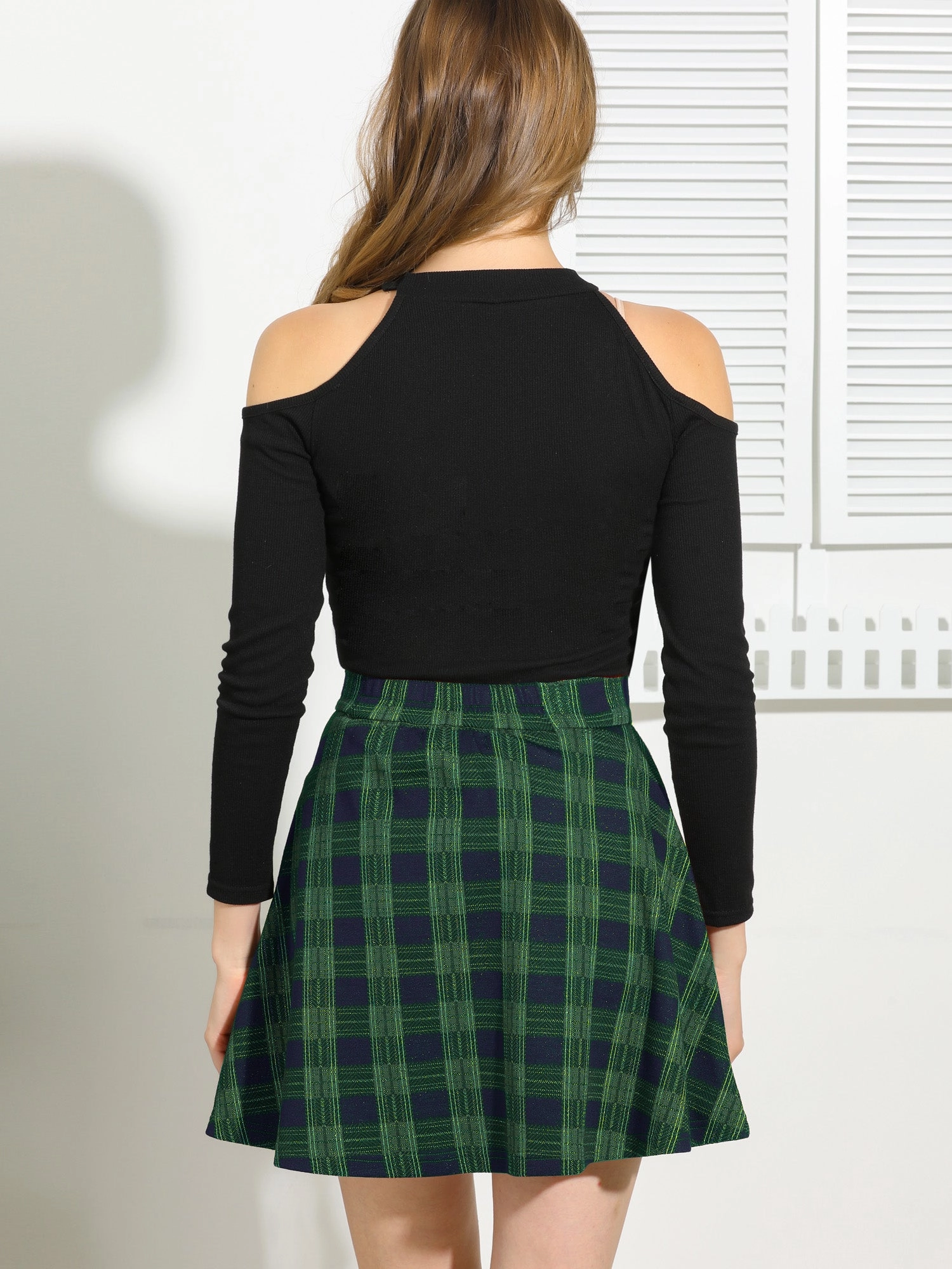 Christmas Plaid Skater Casual Flare Zip-Up Mini Skirt