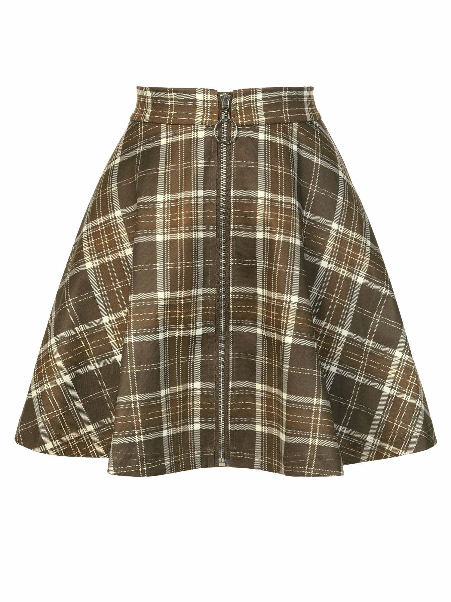Christmas Plaid Skater Casual Flare Zip-Up Mini Skirt