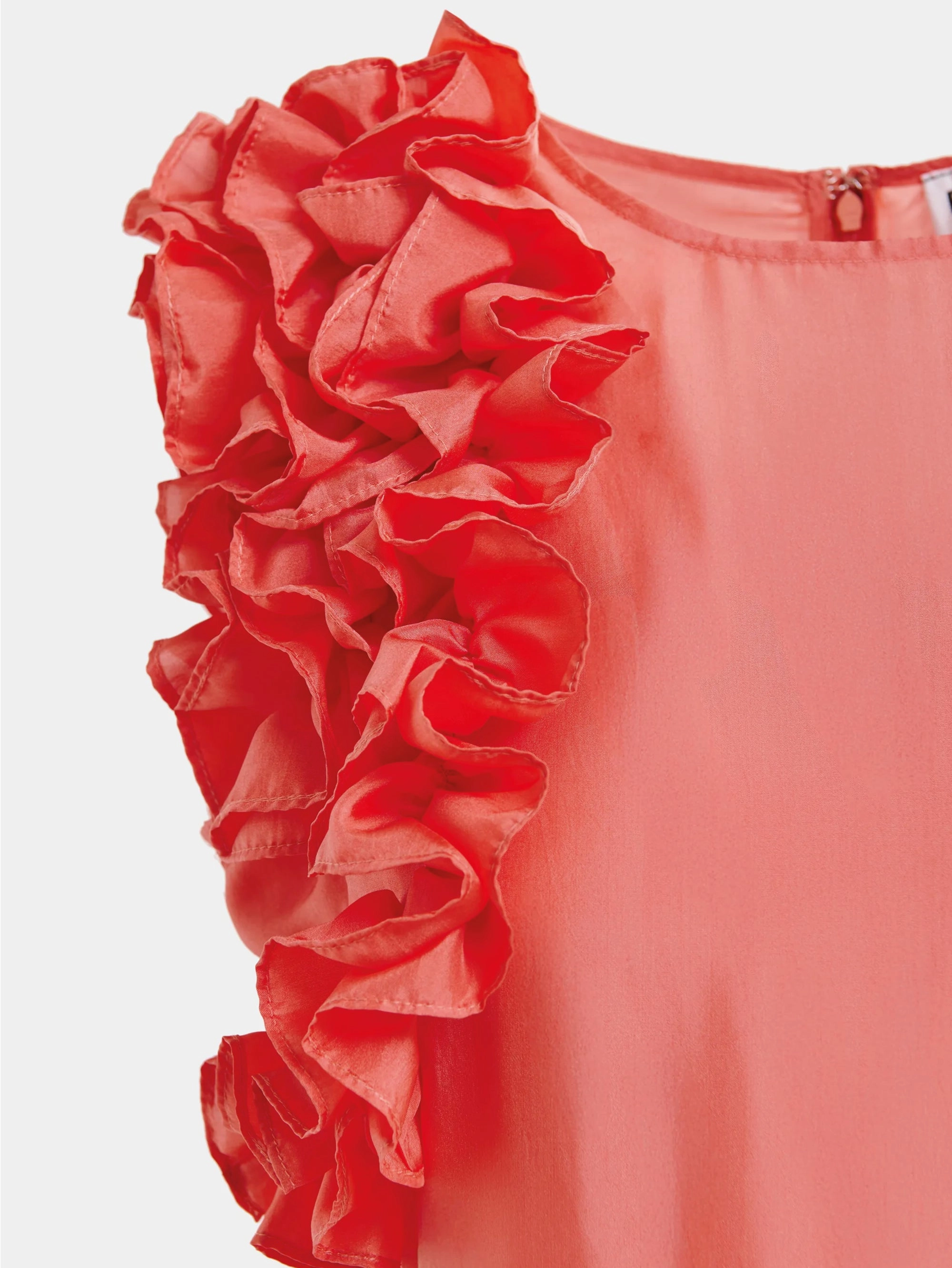 Coral Floral Ruffle Silk Midi Dress