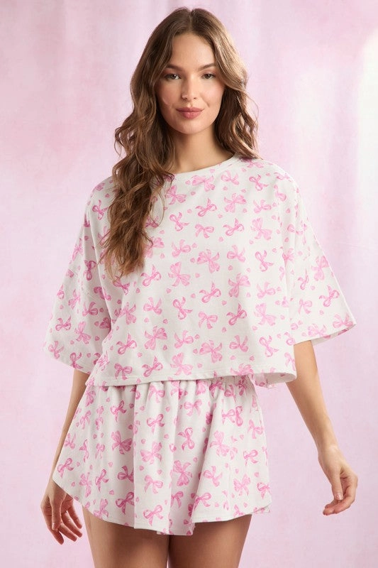 Cotton Terry Bow Ditsy Printed Shorts