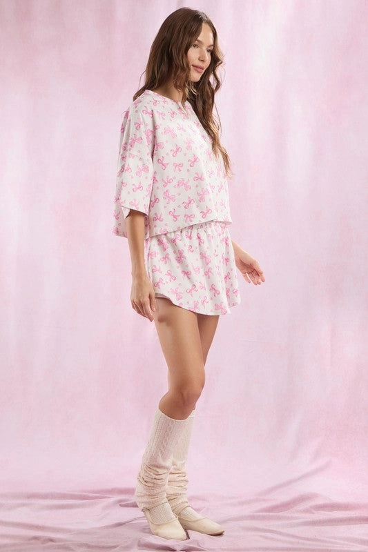 Cotton Terry Bow Ditsy Printed Shorts