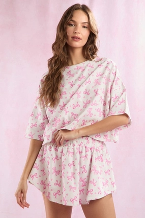 Cotton Terry Bow Ditsy Printed Shorts