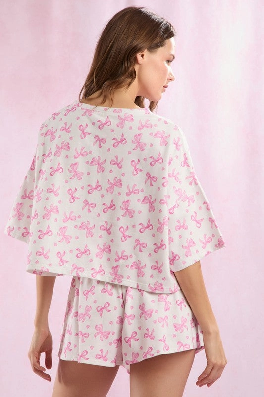 Cotton Terry Bow Ditsy Printed Shorts