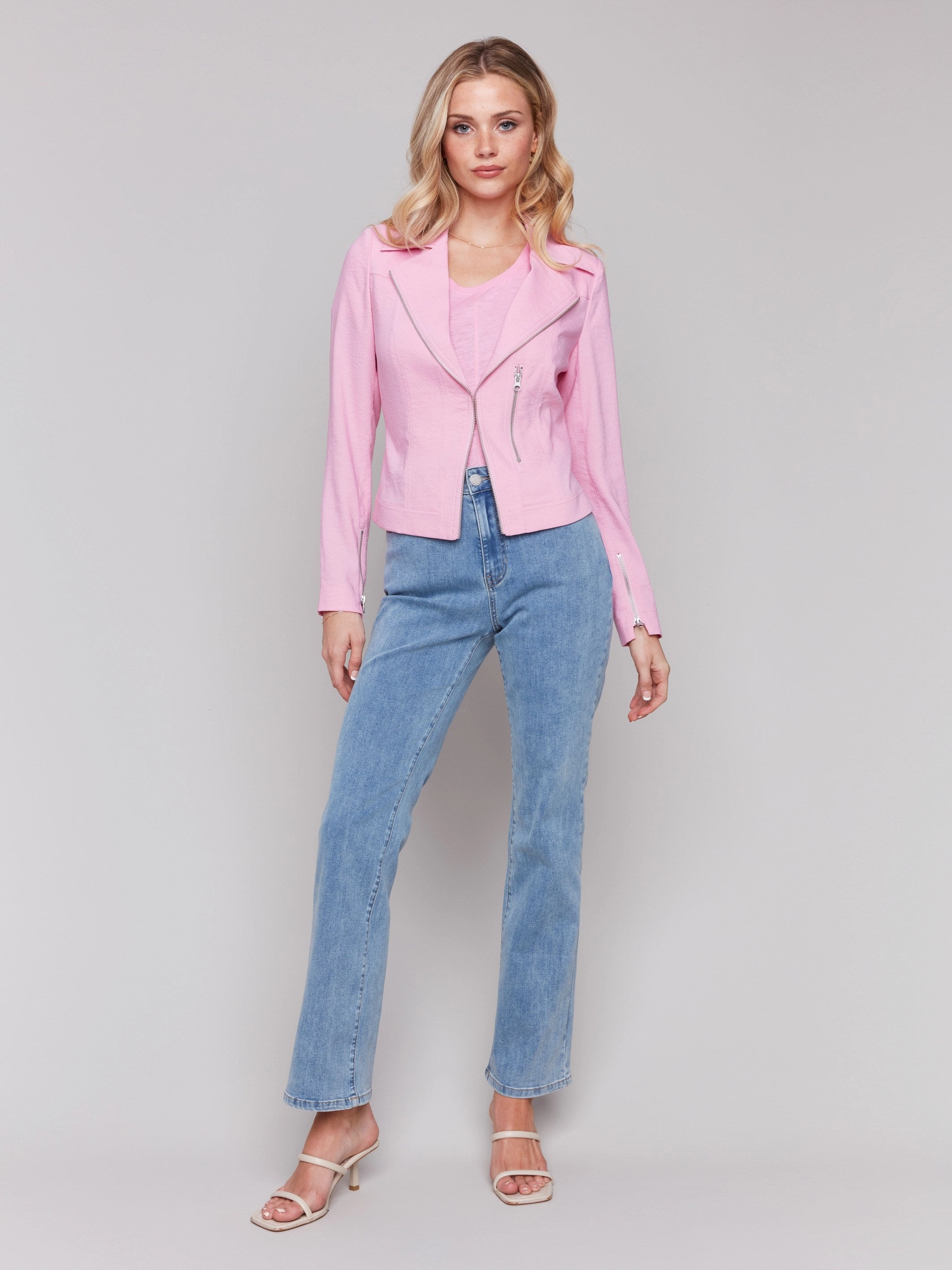 Crinkle Rayon Biker Jacket - Begonia