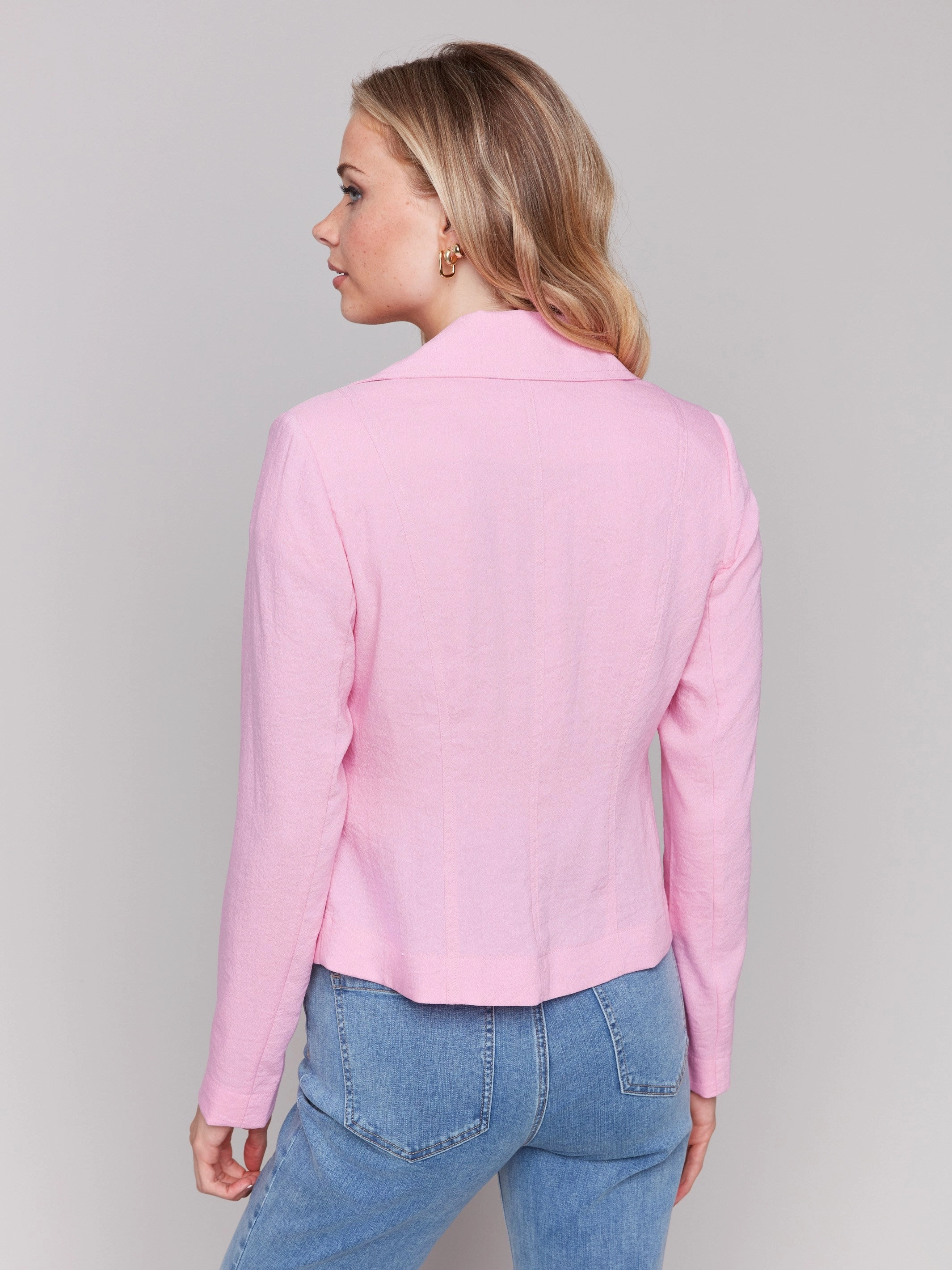 Crinkle Rayon Biker Jacket - Begonia